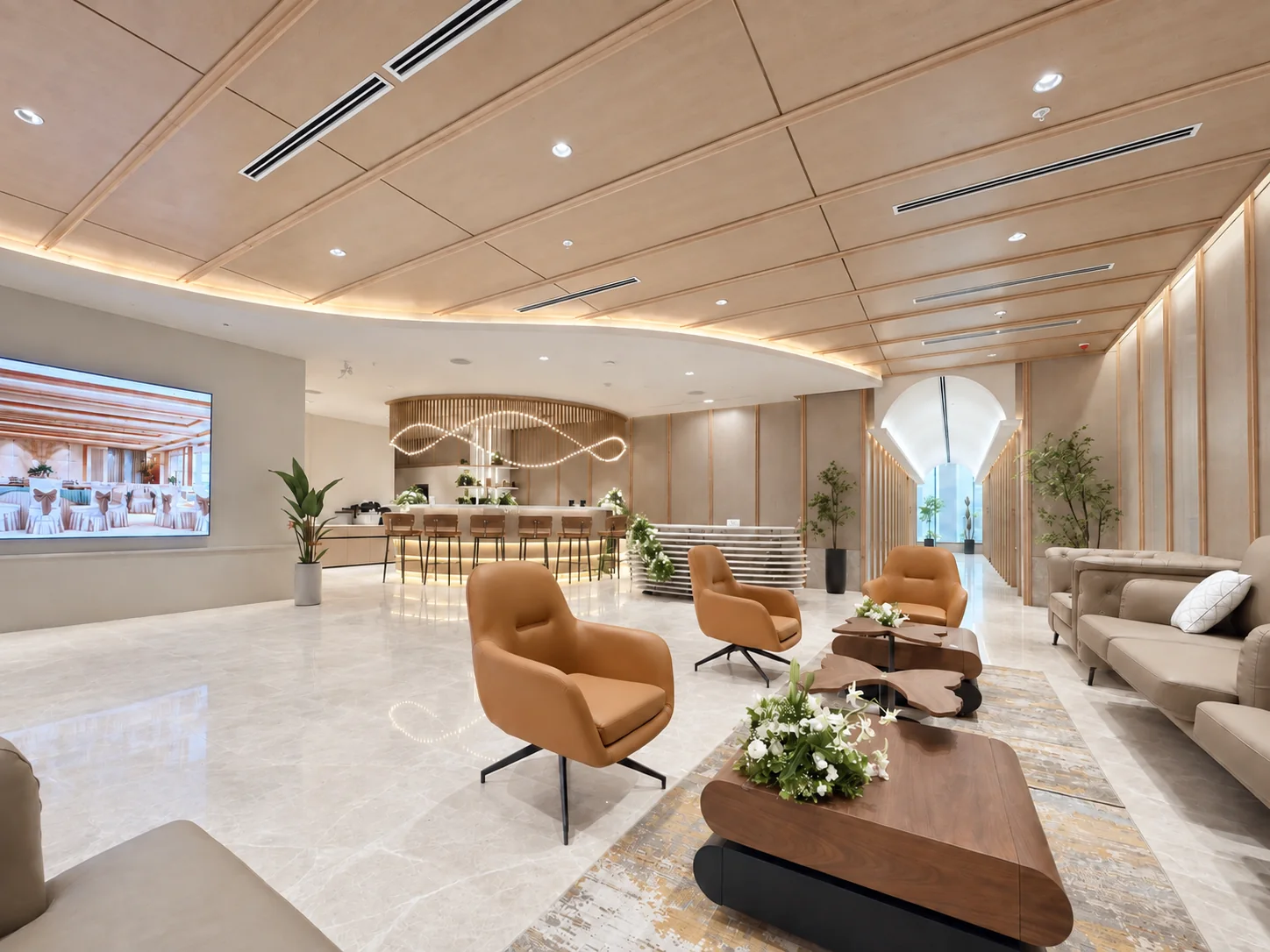 Reception lounge and café bar at the Dukes Deevyashakti Realty corporate office