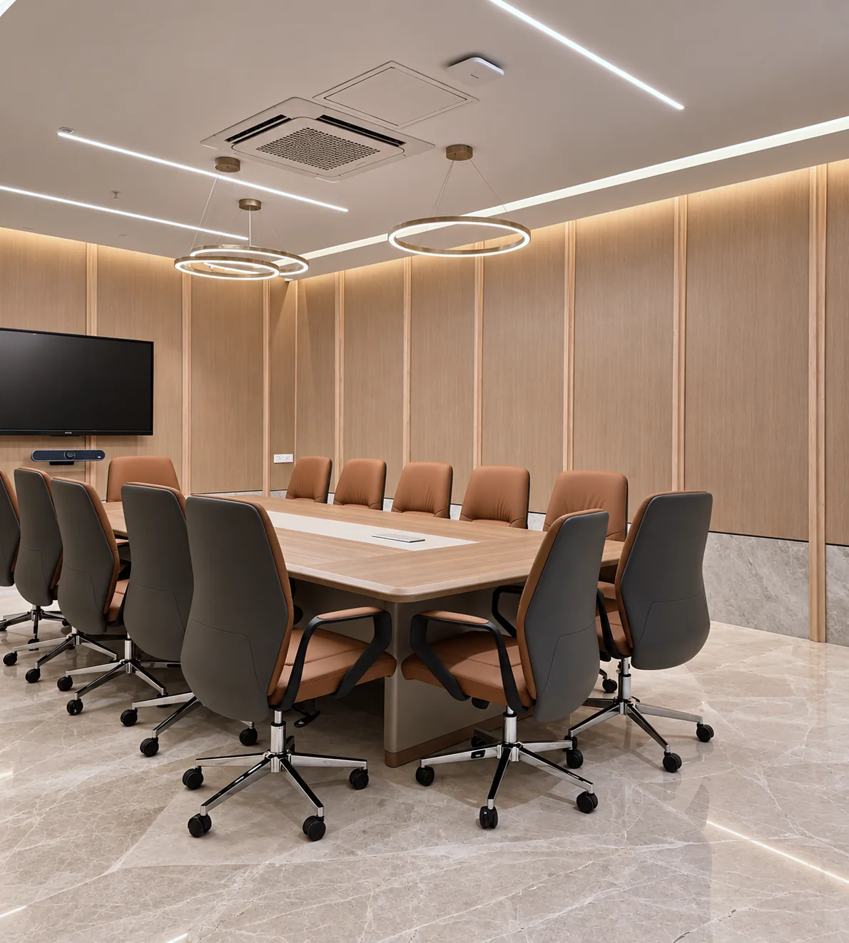 Meeting room enclosed by glazed demountable partitions