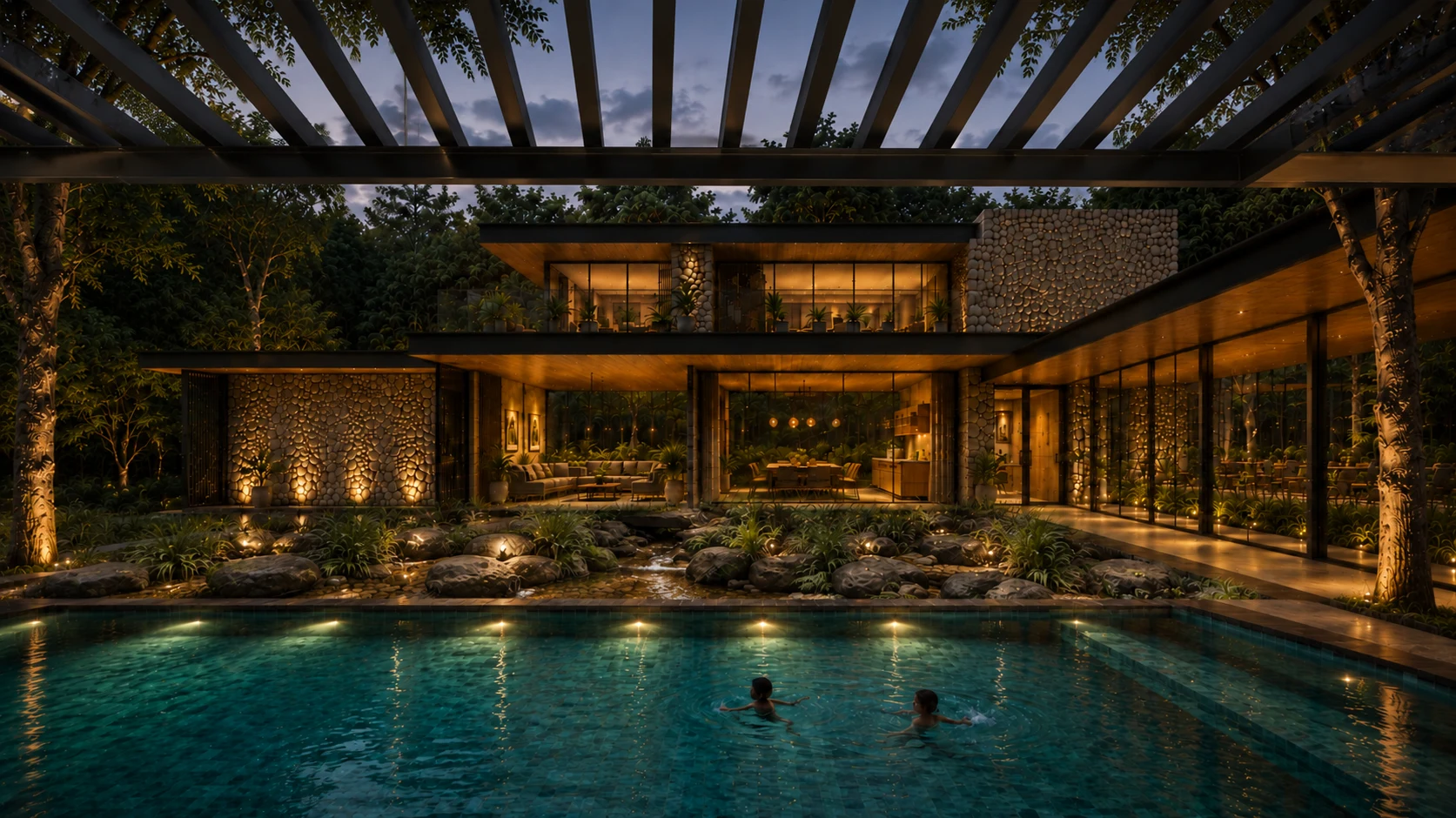 Rear courtyard and pool