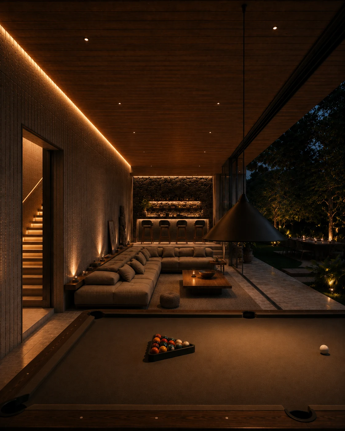 Entertainment room opening to the landscape