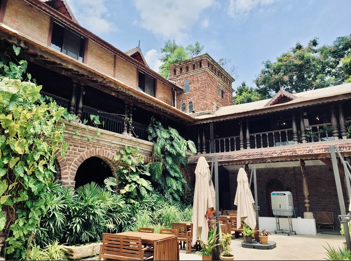 Courtyard elevation and shaded upper gallery