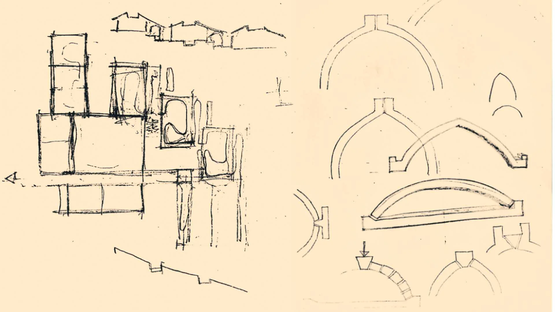 Hand-drawn architectural concept and detail studies from the Urban Arts archive
