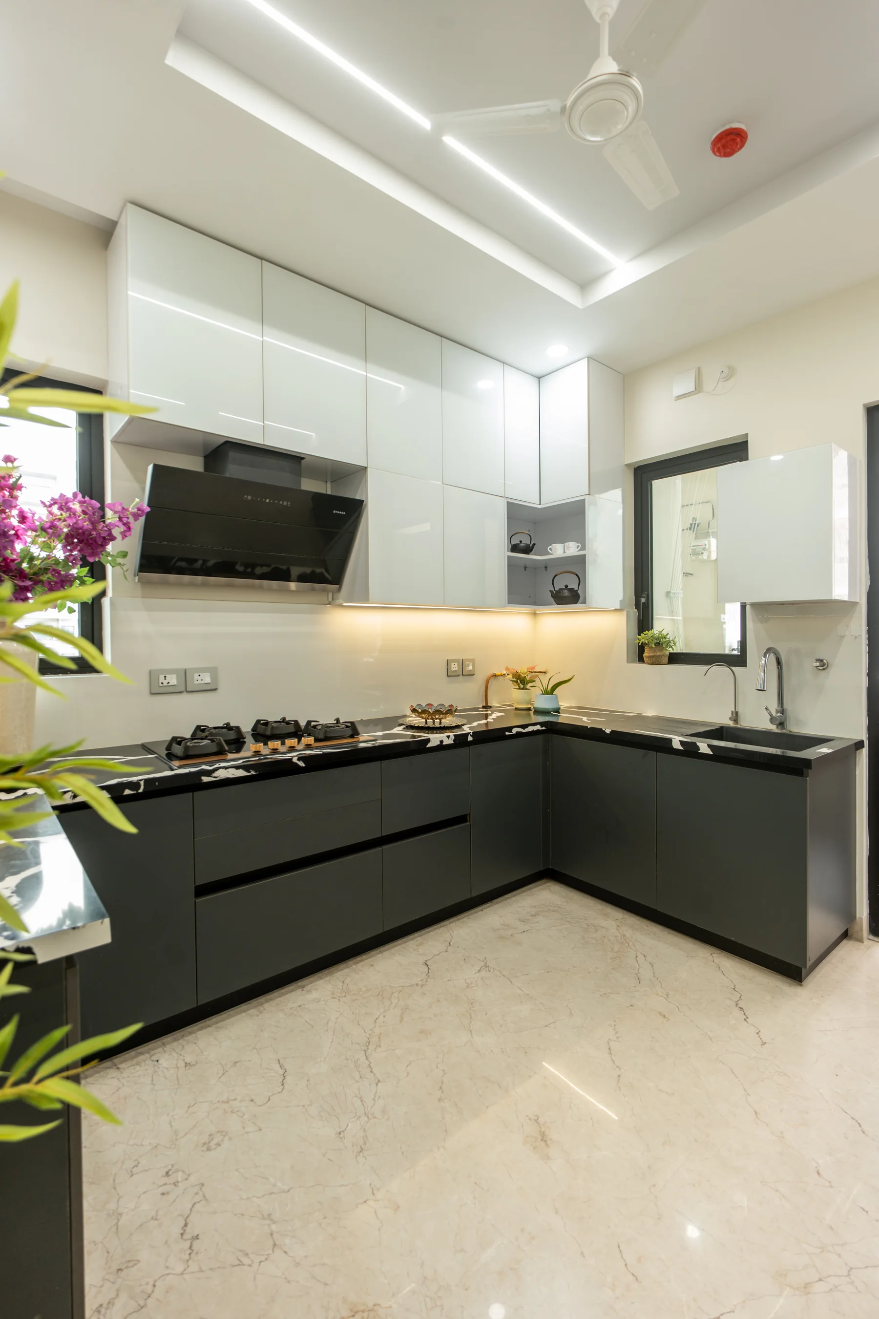 Black and white residential kitchen