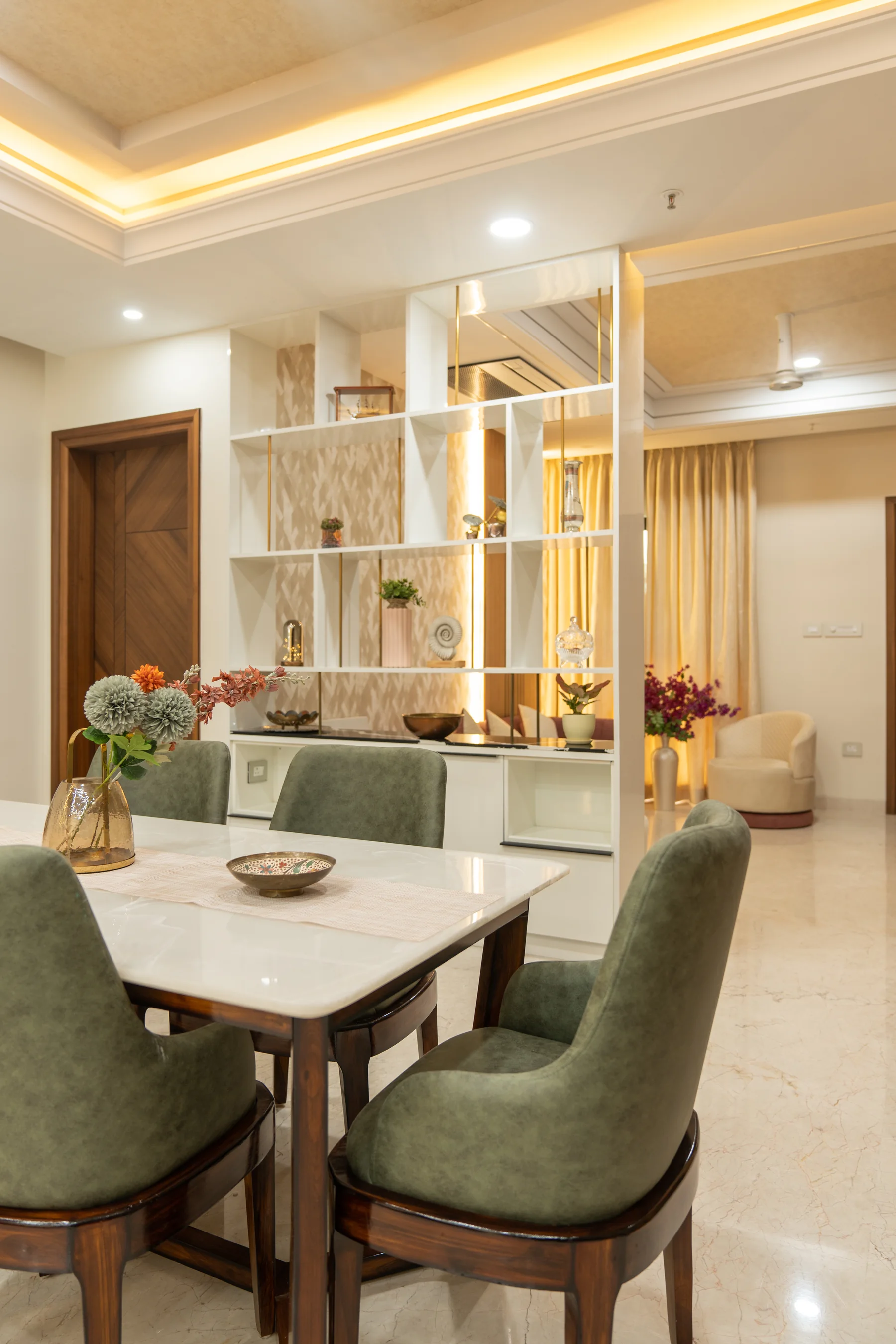 Dining area with custom screen