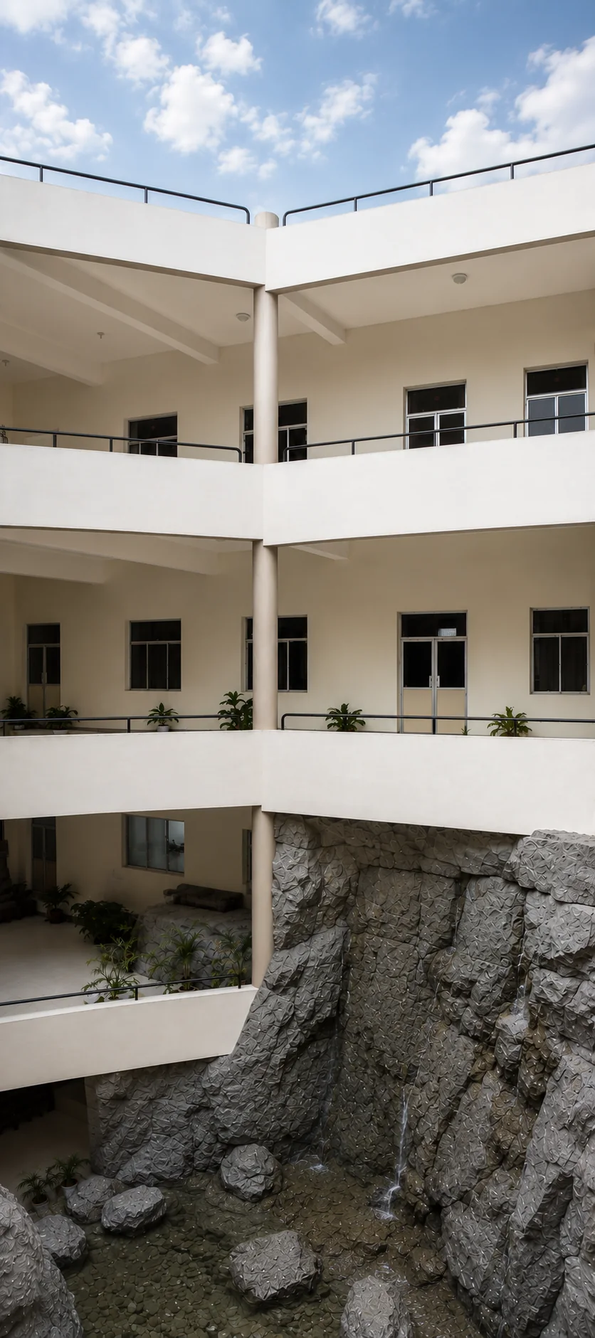 Courtyard built around an exposed rock face