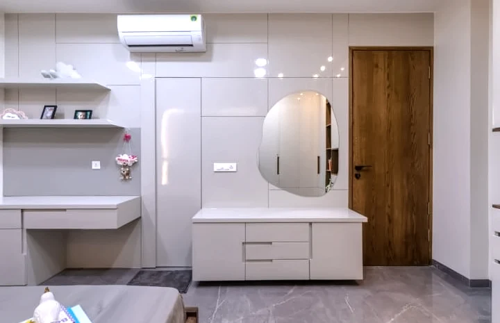 Bedroom dressing table and integrated storage