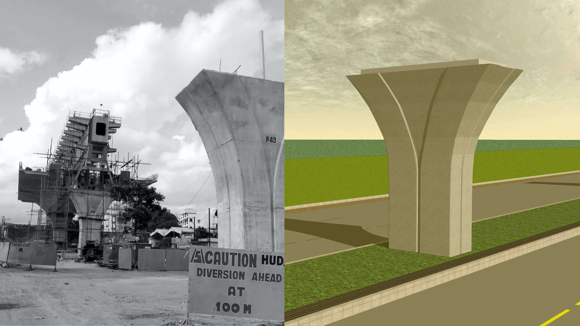 PVNR / HUDA Elevated Expressway Corridor: Pier Under Construction